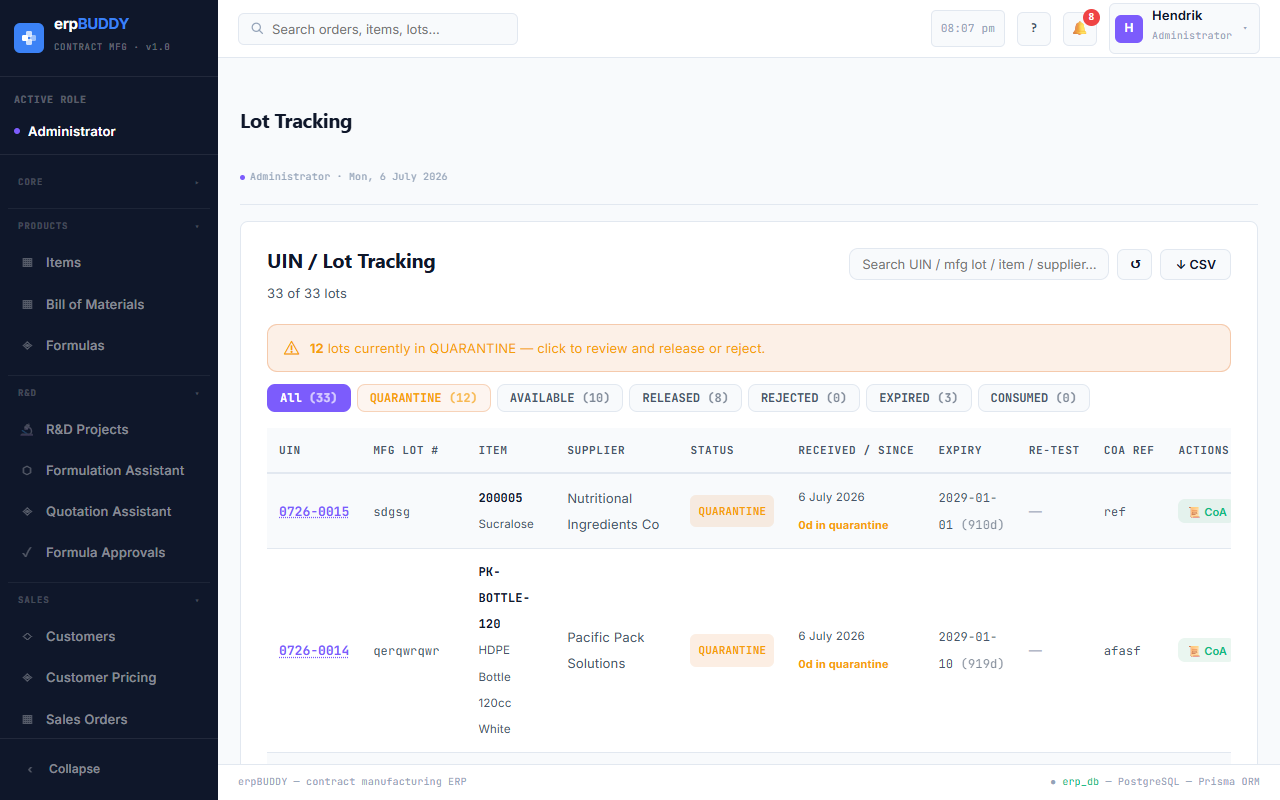 erpBUDDY | Nutraceutical Manufacturing ERP Australia